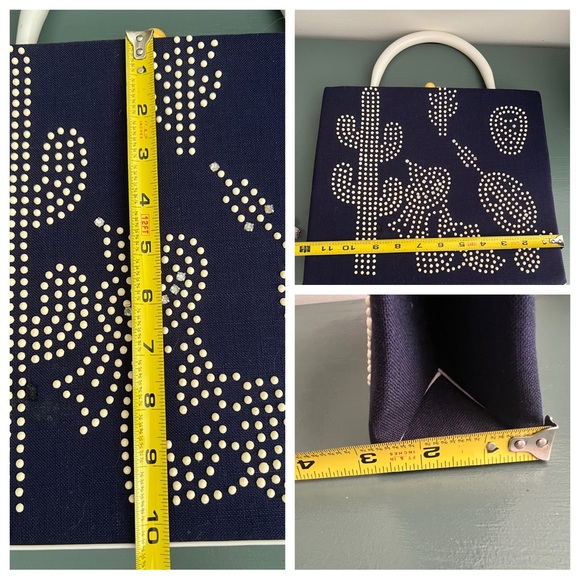 Vintage Handbag 40s 50s Bags by Edwards Blue Top Handle Studded Mexican Purse - Picture 10 of 17